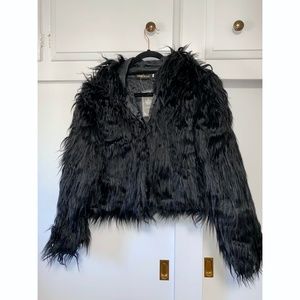 Black Faux Fur 90's Coat with Hoodie